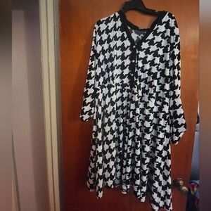 NY COLLECTION Black &White Houndstooth Fit and Flare Dress 3x